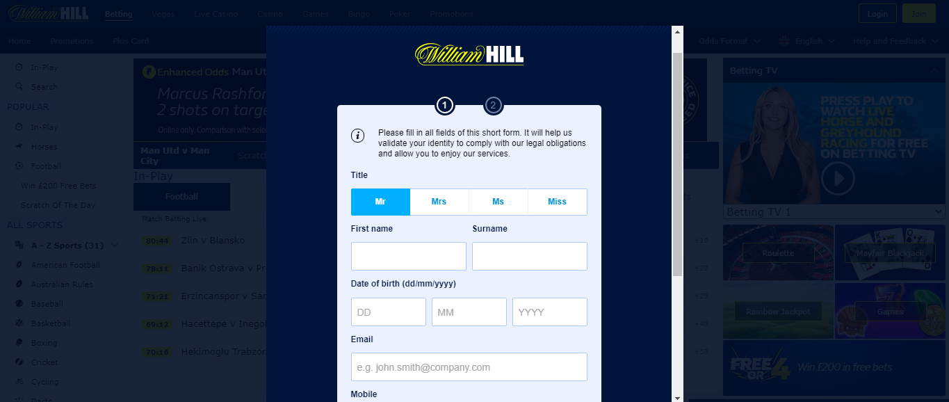 How to pass William hill registration